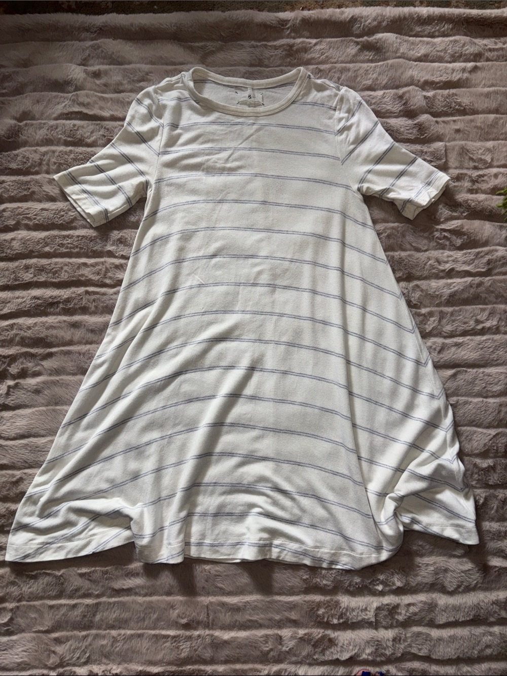 Lou & Grey White Mini Dress with Light Gray Stripes